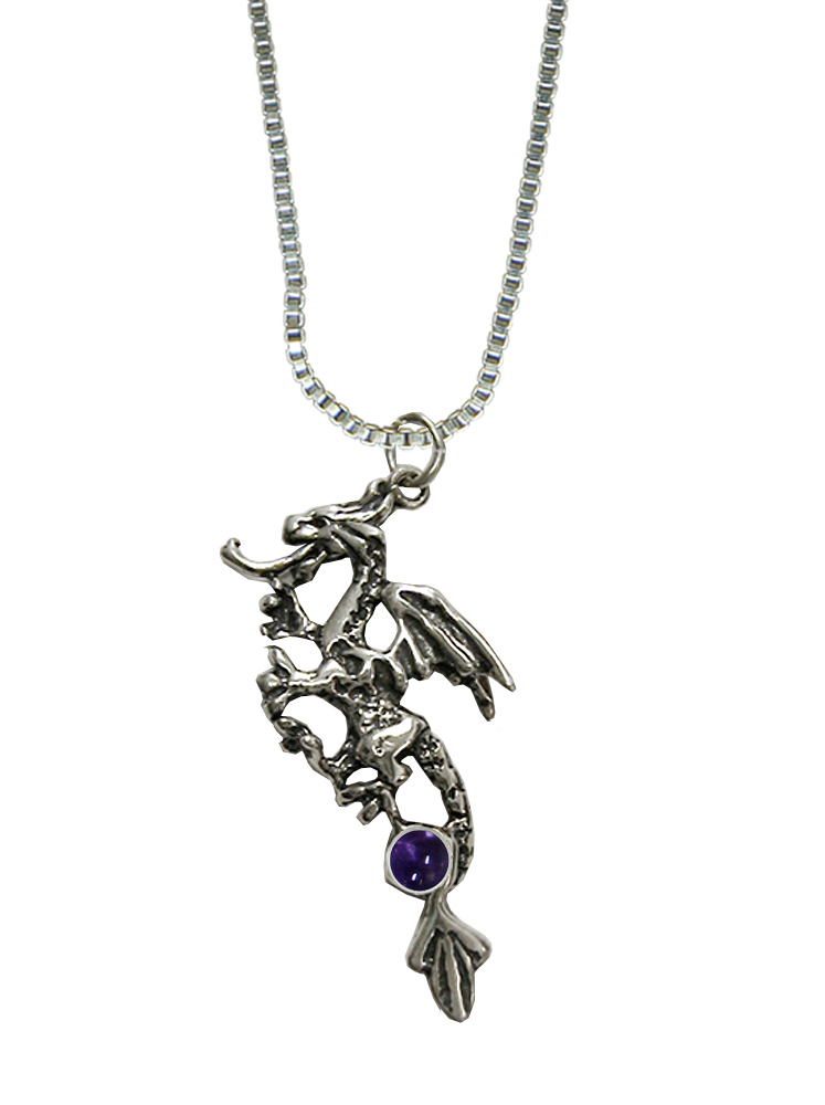 Sterling Silver Rampant Dragon Pendant With Iolite